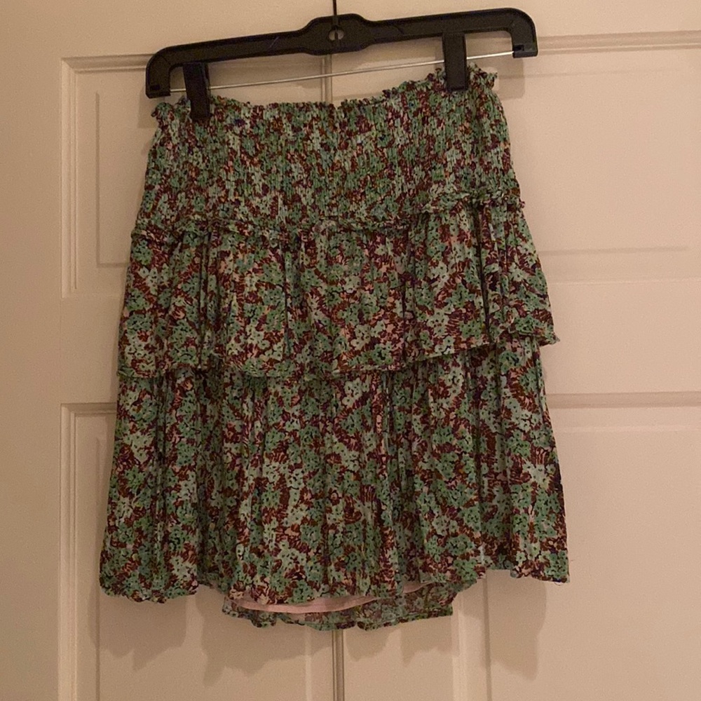 Anthropologie Green Flower Skirt Size XS